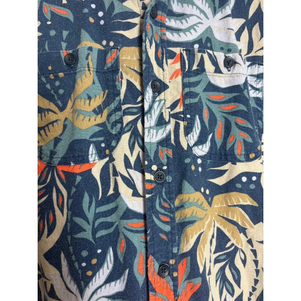 Old Navy Boys Tropical Palm Leaf Button Up Shirt Navy Orange Size L 10-12
